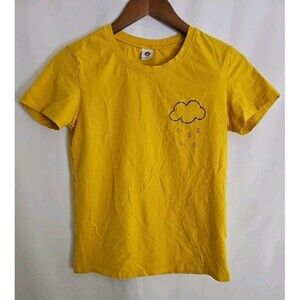 Y T-Shirt Women's Yellow Rain Cloud Short Sleeve Tee Size Small